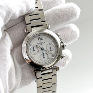 Cartier Pasha C Chronograph W31039M7 Swiss Made Automatic Silver Dial Watch